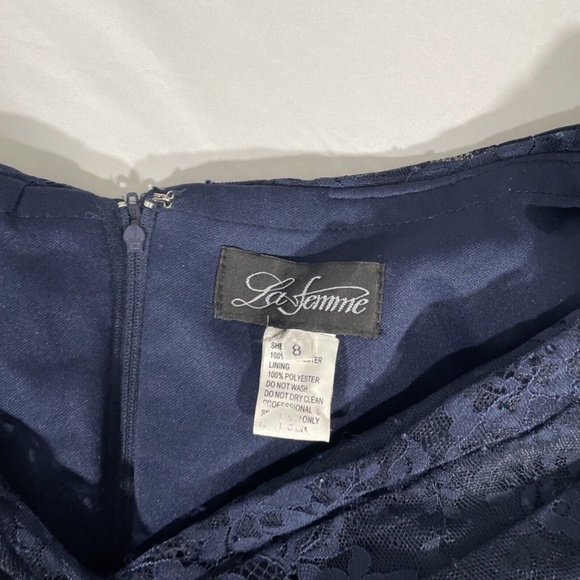 NEW La Femme [ 8 ] Portrait Neck Sparkle Lace Gown‎ in Navy Blue - Picture 6 of 12